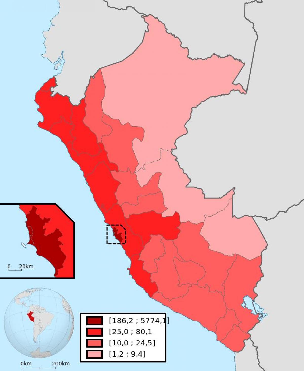 Peru karta gustoće stanovništva 