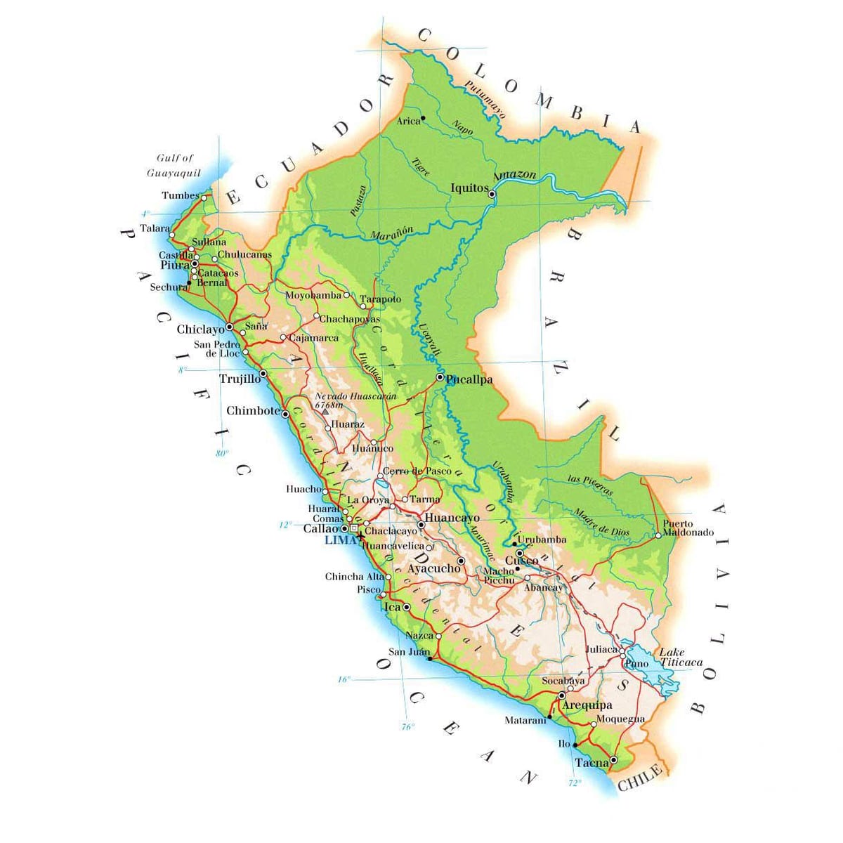 karta fizička karta Peru